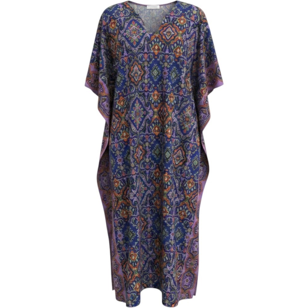 Joan Rivers Women's Large Petite Multicolor Paisley Floral Kaftan Caftan Dress